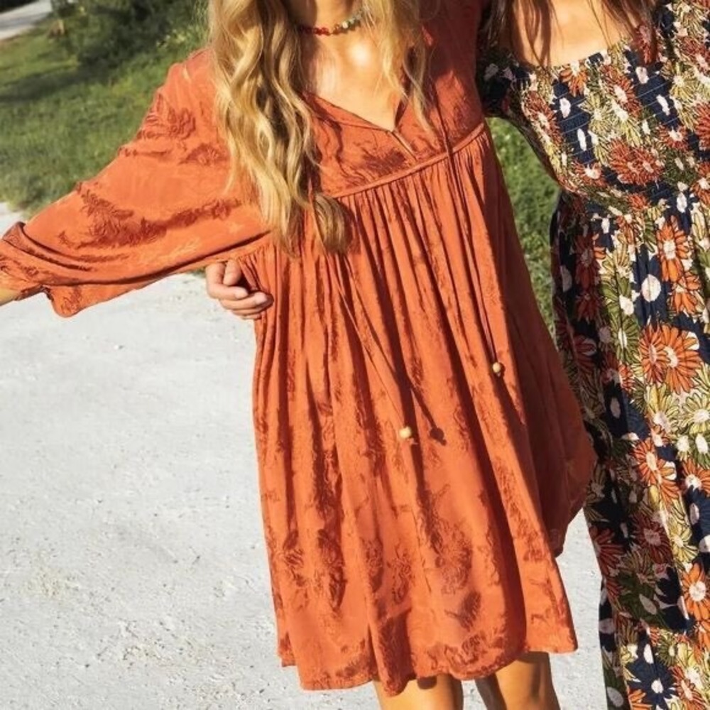 Natural Life NWT Rose Mini Dress Rust Orange Floral Jacquard Size XL Boho